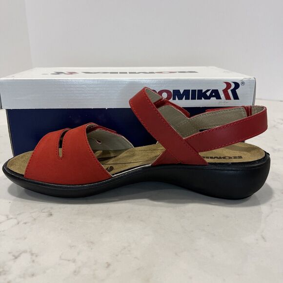 Romika NEW Ibiza Strappy Leather Sandals Red EU 41 US 10-10.5 Comfort Adjustable - Picture 5 of 14